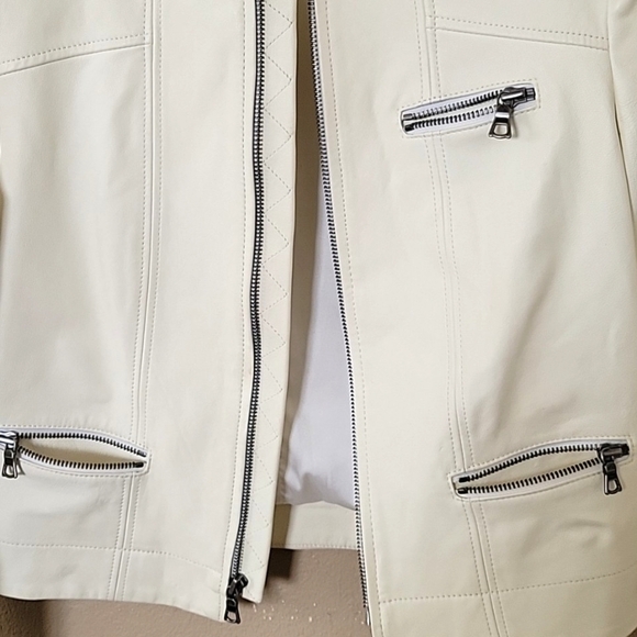 Alice + Olivia Womens Butter Yellow Cream Cam Lamb Leather Biker Jacket - Picture 4 of 16